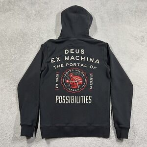 Deus Ex Machina Hoodie Mens XS Black Milano Address The Portal Of Possibilities